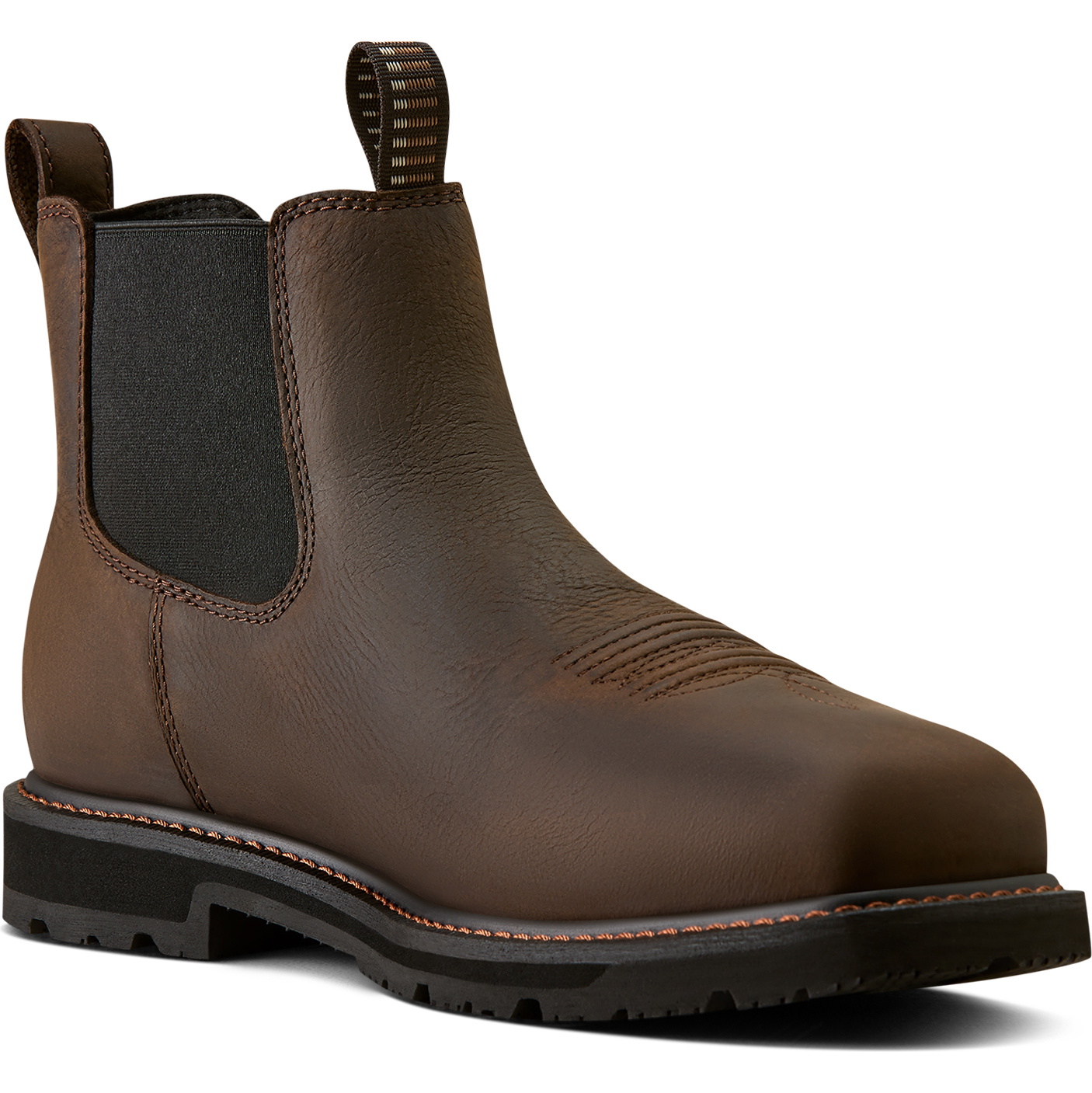 2026 Ariat Mens Groundrancher Chelsea Wide Square Toe Steel Toe Work Boot 10080331 - Dark Brown